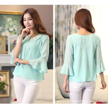 2016 Verde 3/4 manga Mulheres Chiffon Lady Blusa com bom preço